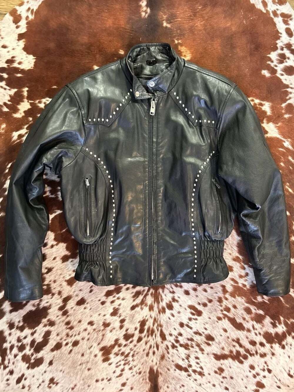 Unik Premium Women's Studded Black Leather Insulated Motorcycle Jacket Size L